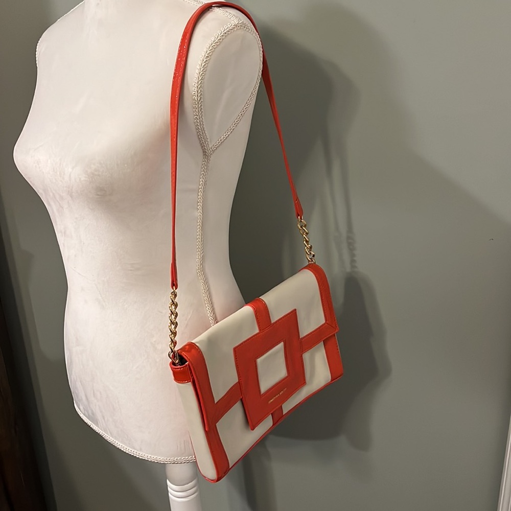 Jonathan Adler Red and White Geometric Shoulder Bag